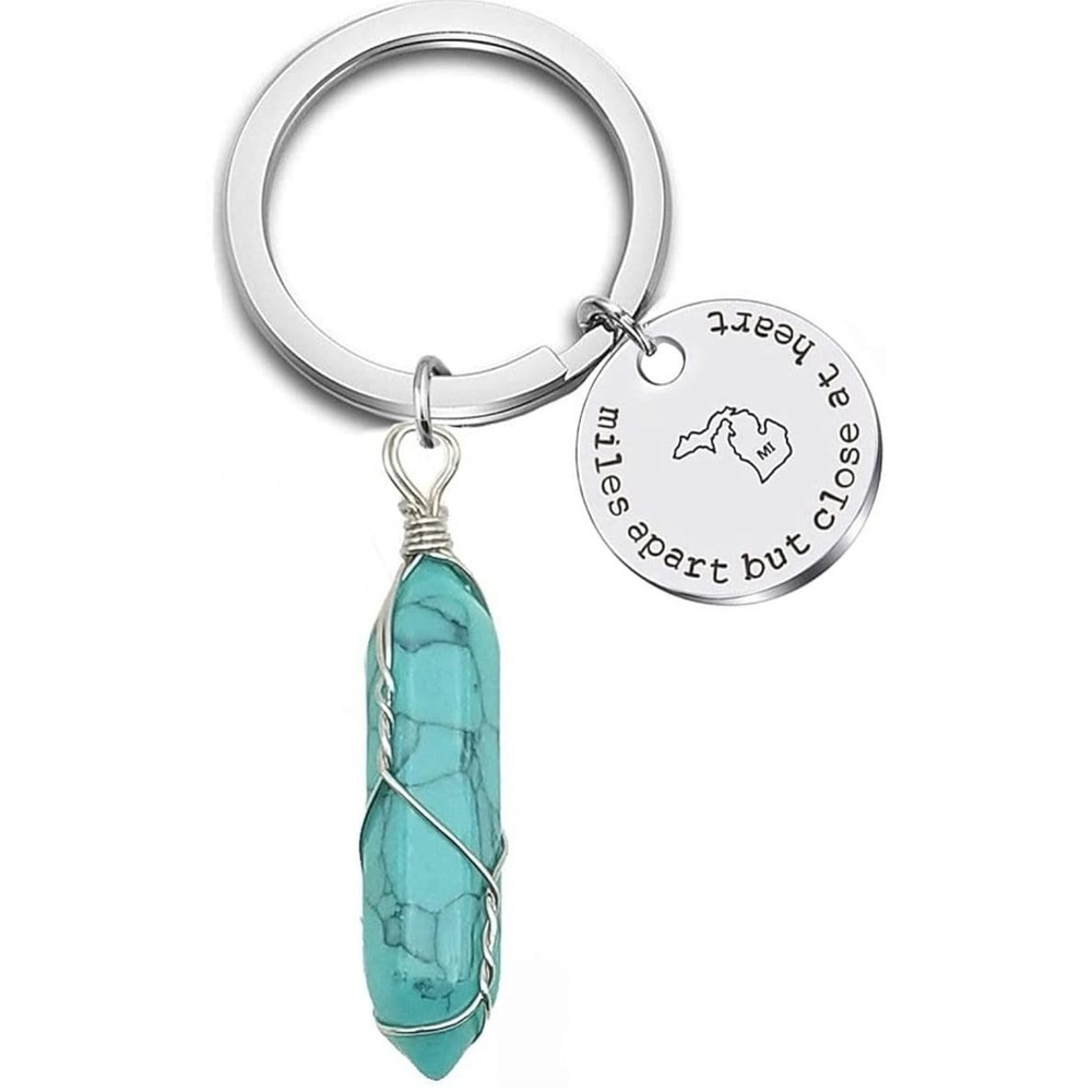 NEW Miles Apart Close At Heart State Keychain w/ Healing Crystal, Michigan